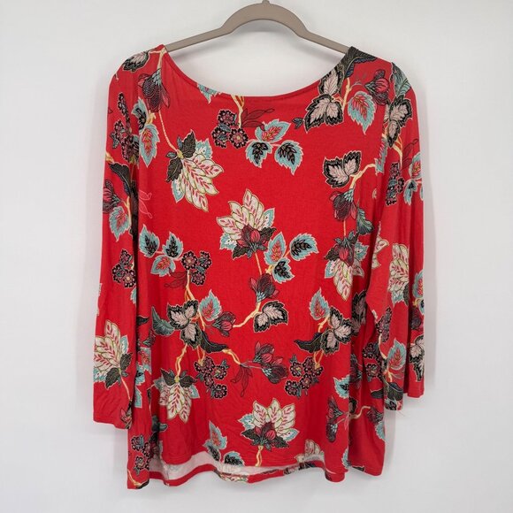 J jill Wearever Collection orange Floral knit  3/4 Sleeve Top size large petite - Picture 8 of 9